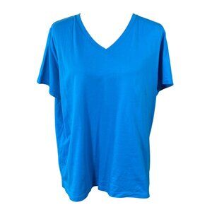 Lands End Supima Cotton T-Shirt Women's Blue Size L large Short Sleeve V-Neck